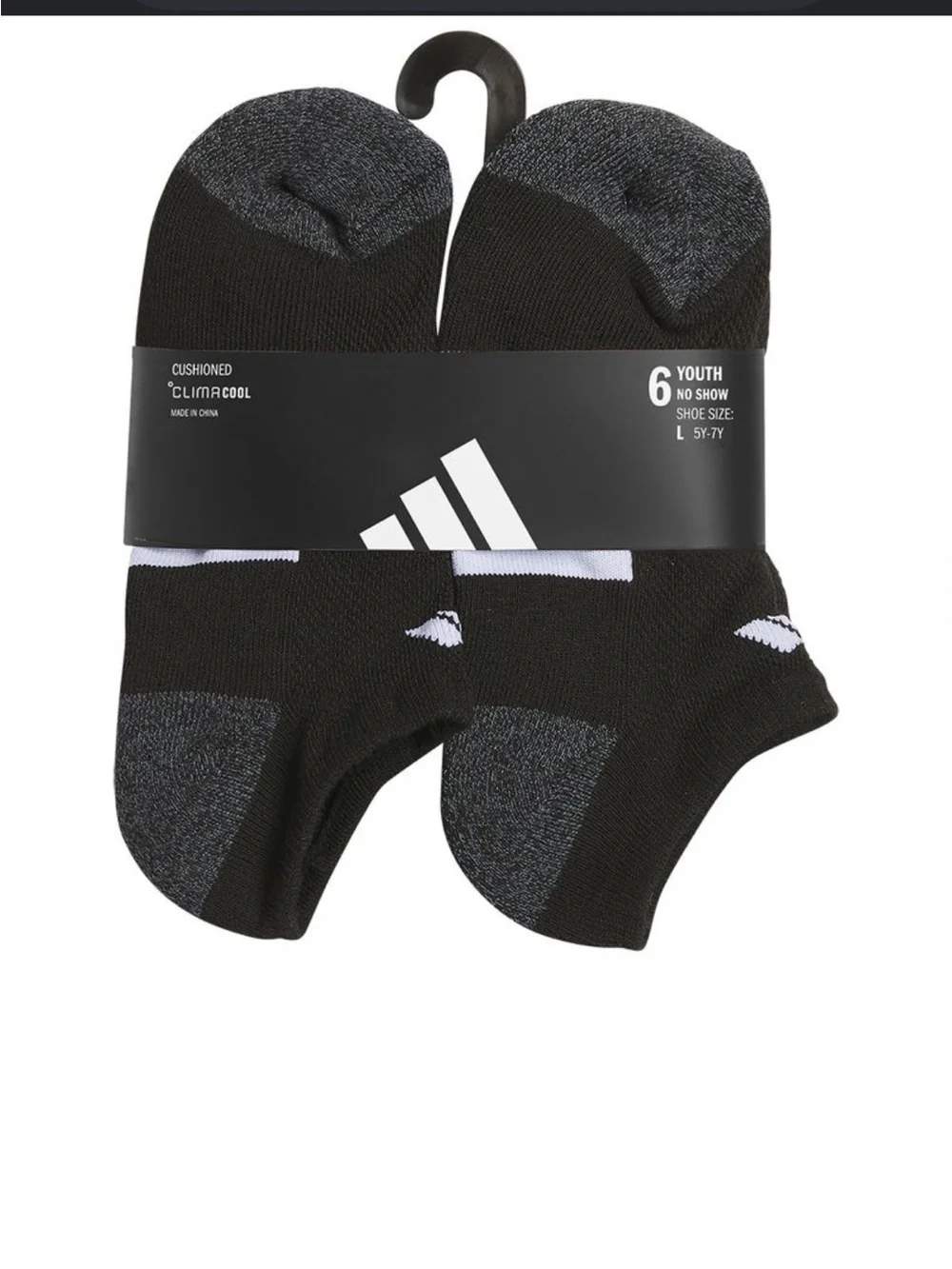adidas Youth NIP Black Low-Cut Athletic No-Show Socks – 6 Pack